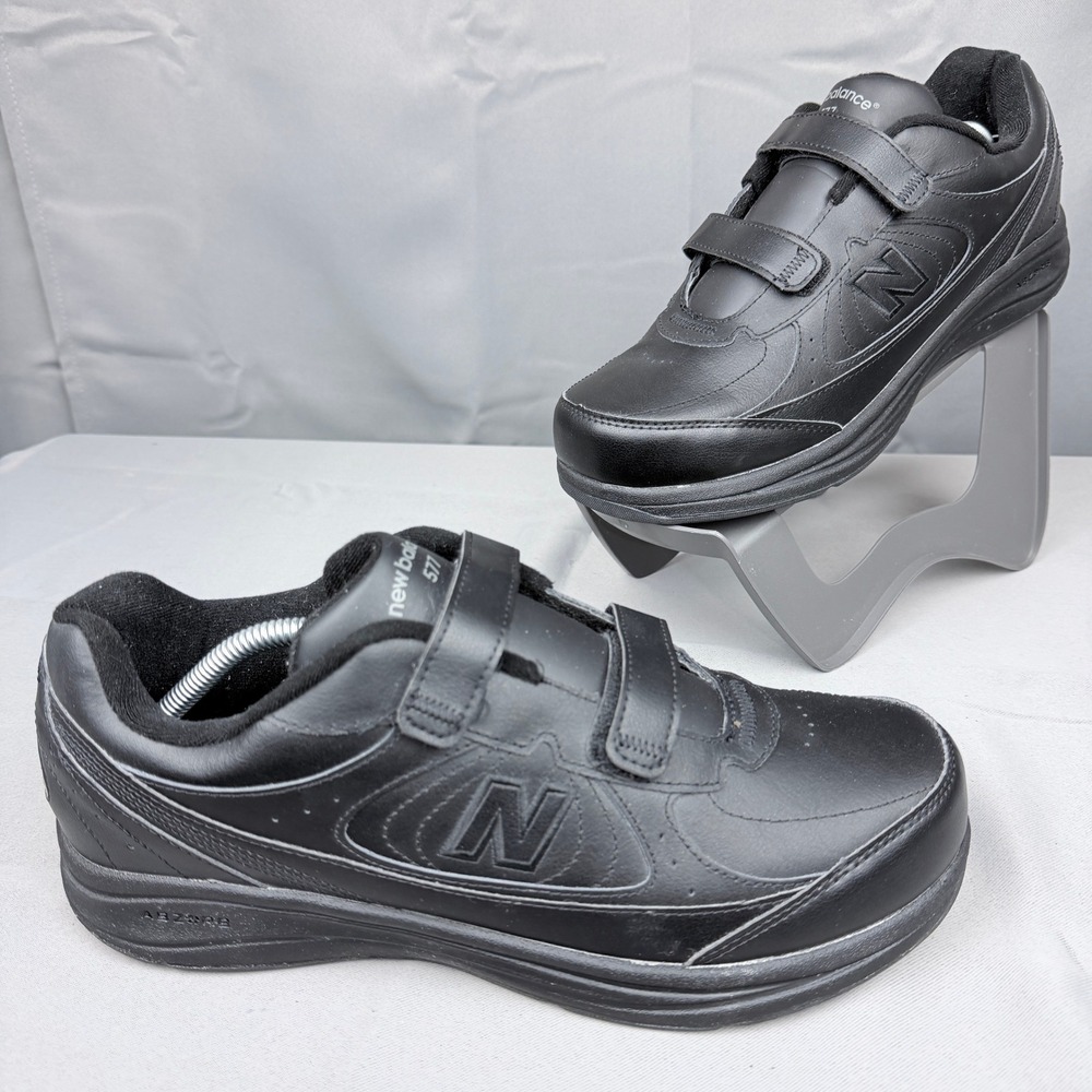 New Balance 577 Mens 11 2E Wide Black Leather Walking Shoes MW577VK Straps